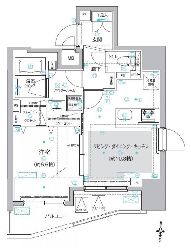 ヴァースクレイシア入谷竜泉(1LDK/11階)の間取り写真