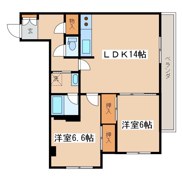 ロジェ鶴ケ岱(2LDK/5階)の間取り写真