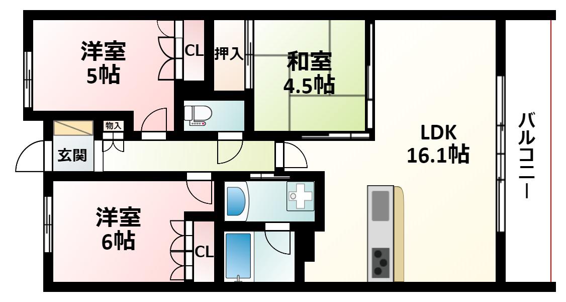 プラウド江坂(3LDK/10階)の間取り写真