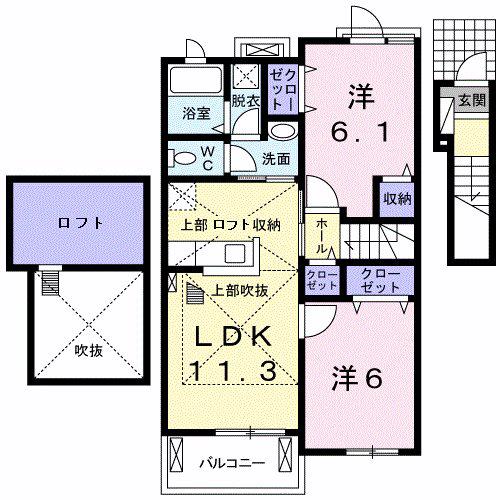 コッテイI(2LDK/2階)の間取り写真