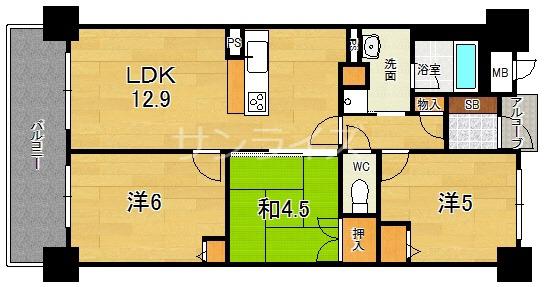 エステムコート八戸ノ里ステーションプレッソ(2SLDK/14階)の間取り写真
