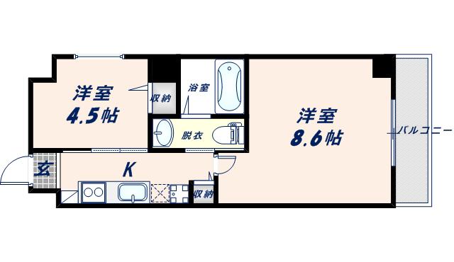 グランシアター高井田(1SK/6階)の間取り写真