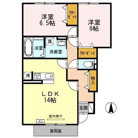 GARDEN HOUSE SHIMOAKAE D棟(2LDK/1階)の間取り写真