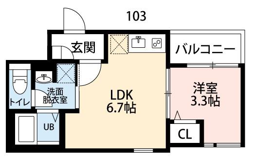 CRECIA花咲(1DK/1階)の間取り写真