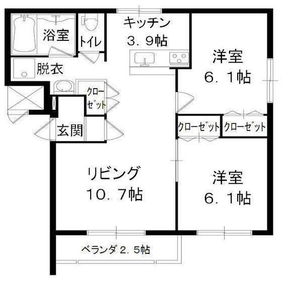 グランディア南星(2LDK/4階)の間取り写真