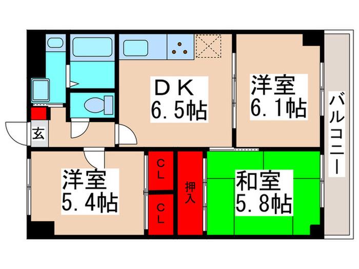 盛大パレス(3DK/1階)の間取り写真