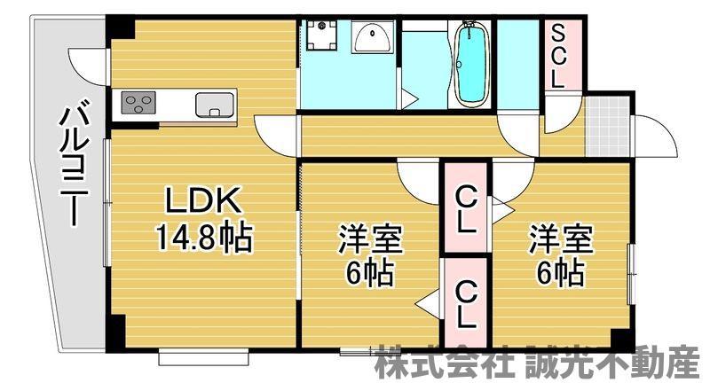 シューベルブ六本松(2LDK/4階)の間取り写真