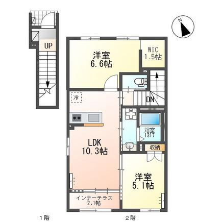 ウィルヴィレッジ弐番館(2LDK/2階)の間取り写真