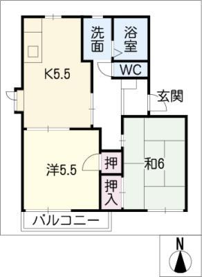 ジュネス古田 D棟(2K/1階)の間取り写真