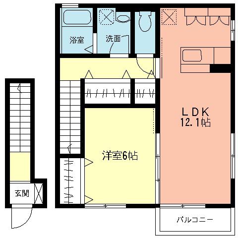カリーノカーサ(1LDK/2階)の間取り写真