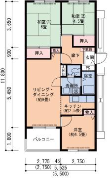 UR芦屋浜 2-3号棟(3LDK/3階)の間取り写真