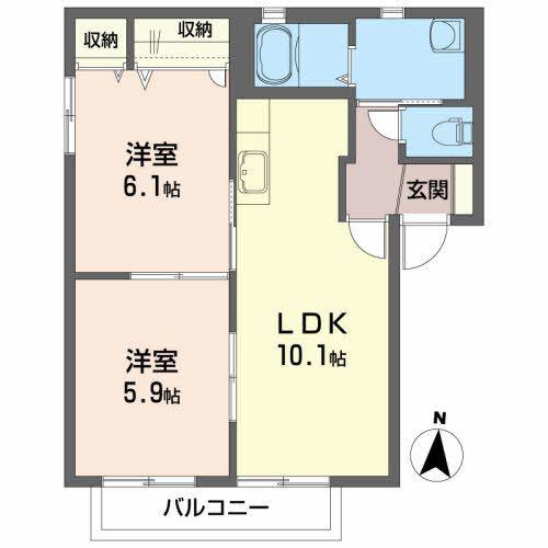インターヴィレッジA(2LDK/1階)の間取り写真