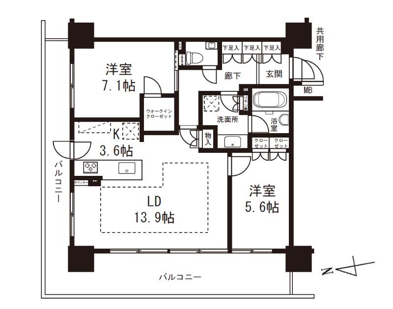 プレミスト旭川ザ・タワー(2LDK/9階)の間取り写真