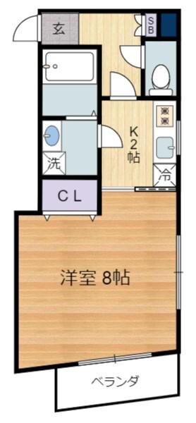 エスポワール喜多見(1K/2階)の間取り写真