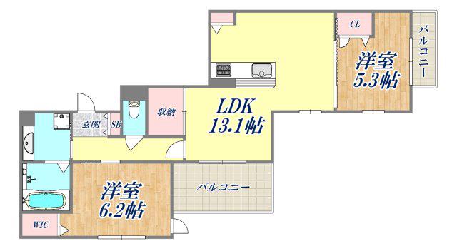 NIGAWA RESIDENCE2(2LDK/3階)の間取り写真