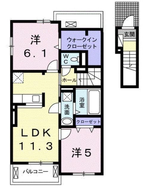 ベルアンジュ別府II(2LDK/2階)の間取り写真