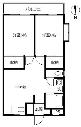 マルカワマンション(2DK/2階)の間取り写真