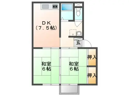 ペアシティーC棟(2DK/1階)の間取り写真