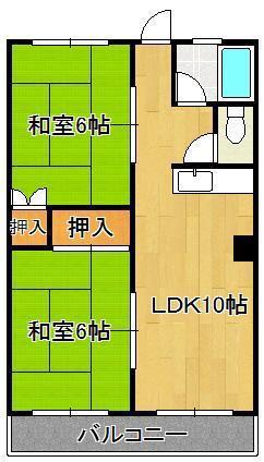 白銀マンション(2LDK/5階)の間取り写真