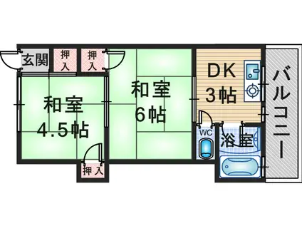 ハイツ朝日(2DK/2階)の間取り写真