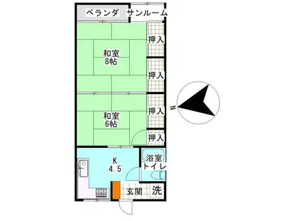 第2 紋谷荘(2K/2階)の間取り写真