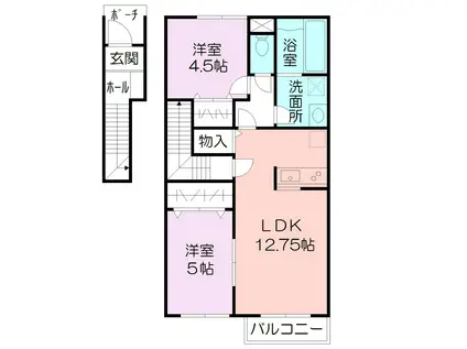 PRENDRE TWO(2LDK/2階)の間取り写真