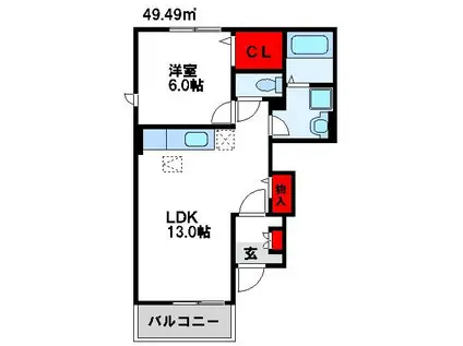 プレミール カネキ II(1LDK/1階)の間取り写真