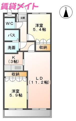 ドラウプニール(2LDK/2階)の間取り写真