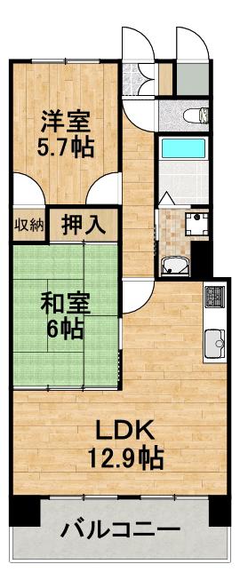 プロヴァンス(2LDK/5階)の間取り写真