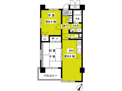 ルボアール芦屋(2DK/5階)の間取り写真