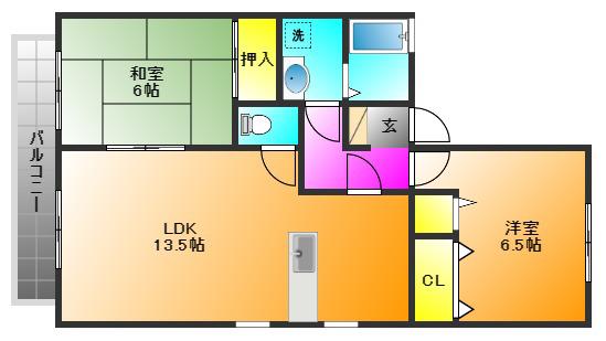 ガーデニア(2LDK/2階)の間取り写真
