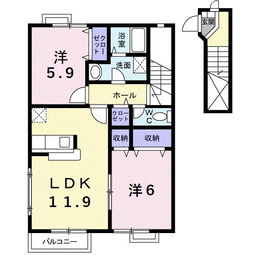 マ-ヴェラスI(2LDK/2階)の間取り写真
