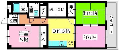 サンヒルズ千早(3SDK/7階)の間取り写真