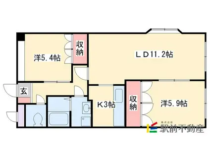 グリーンパーク佐賀川副(2LDK/1階)の間取り写真