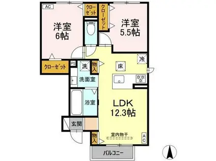 HONEY NEST B棟(2LDK/1階)の間取り写真