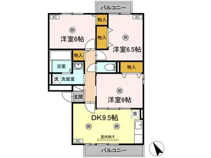 マンマミーヤB棟(3DK/2階)の間取り写真