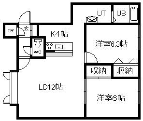 ファーレIII(2LDK/1階)の間取り写真