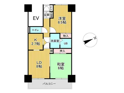 グランドハイツ城山(2LDK/10階)の間取り写真