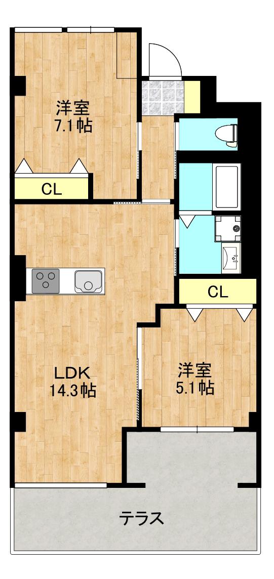 GRACEーB(2LDK/1階)の間取り写真