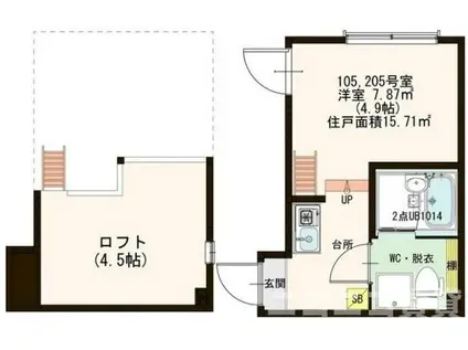 グランディSAYAKA(1K/2階)の間取り写真