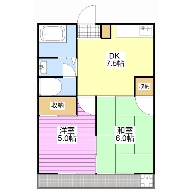 新川ハイツ(2DK/5階)の間取り写真