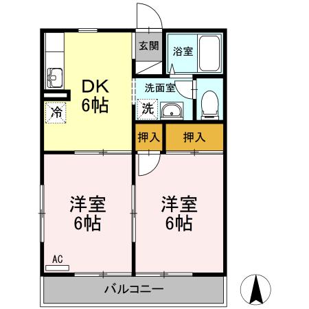 ハイツグランバレー(2DK/2階)の間取り写真