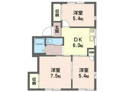 ウエストエミネンス(3DK/1階)の間取り写真