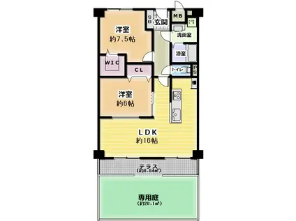 日商岩井泉尾マンション1号棟(2LDK/1階)の間取り写真