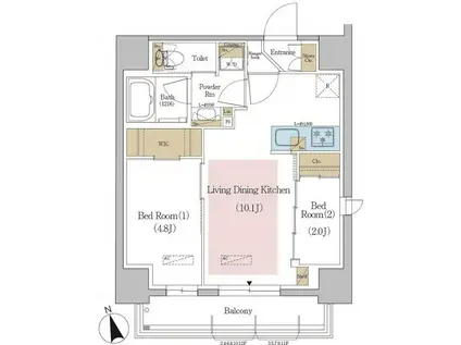 アーバネックス東京八丁堀(2LDK/4階)の間取り写真