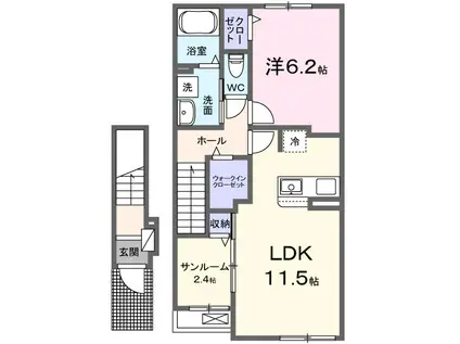 リバーサイドパレス I(1LDK/2階)の間取り写真