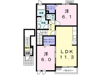 ガーデンヒルズB(2LDK/2階)の間取り写真
