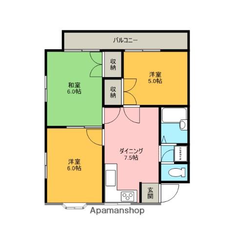 サンハイツ粟(3DK/2階)の間取り写真