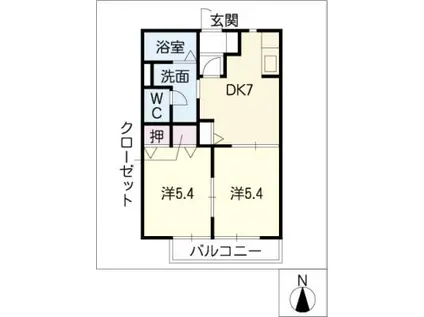 サンテラス B棟(2DK/1階)の間取り写真