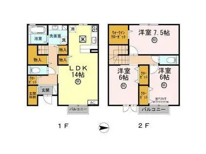ウエストゥランタン B棟(3LDK/1階)の間取り写真